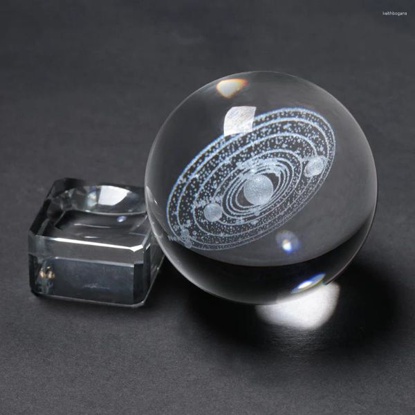 Figurine decorative Figurine Laser Inciso solare Sistema a cristallo pianeti in miniatura 3D Modello 6 cm Globe Galaxy Miniatures Decorazioni per la casa in vetro in quarzo