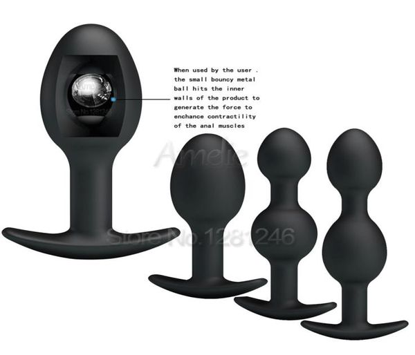 Novo Black Anal Sex Toys Silicone Anal Minchações Butt Plugs Ball de metal dentro dos músculos Trainer Sex Products For Mull Men Men Casais Gays D19438820