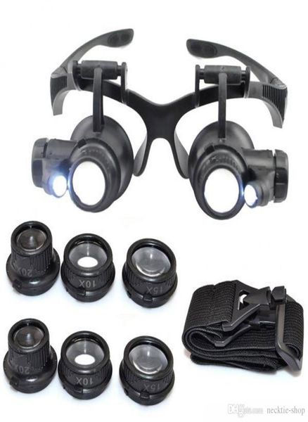 10x 15x 20x 25x Vergrößerungsglas -Doppel -LED -Leuchten Augenbrillen Objektiven Lupe Lupe Juwelier Uhr Reparaturwerkzeuge Glitzer20089080884