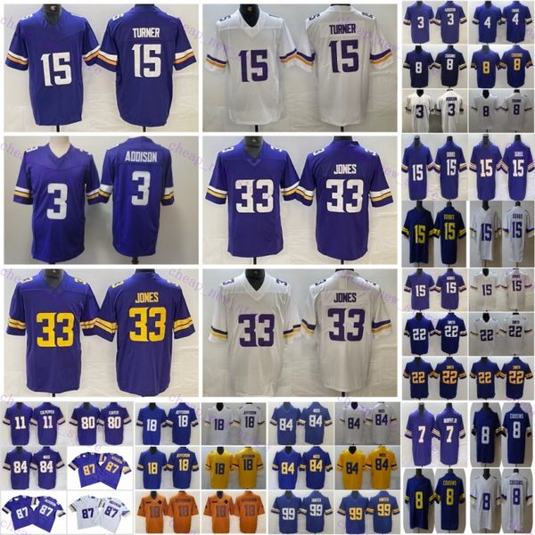 Barato turner 15 Justin Jefferson 18 Jersey de futebol Aaron Jones 33 TJ Hockenson 87 Harrison Smith 22 Byron Murphy 7 Randy Moss 84 Cris Carter 80 Purple White Stitcheded