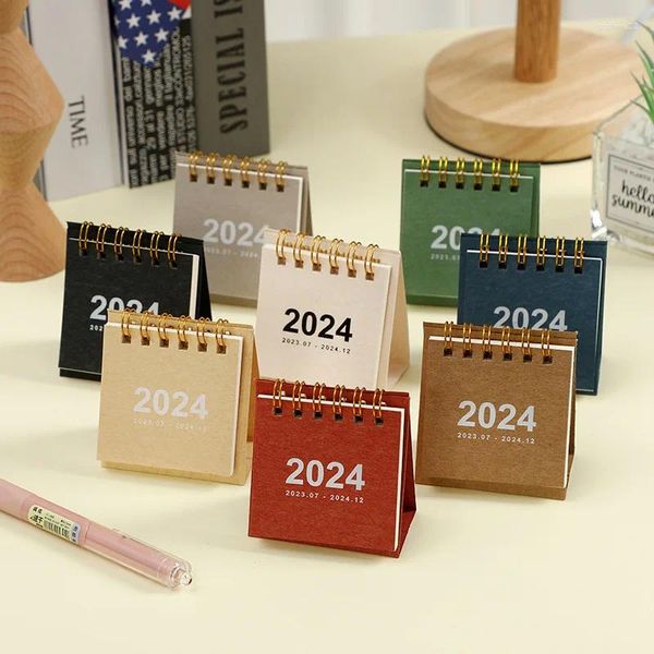 Estatuetas decorativas 2024 simples colorida sólida mini -desktop calendário calendário duplo agendador de tabela de tabela planejador anual da agenda organizadora de mesa