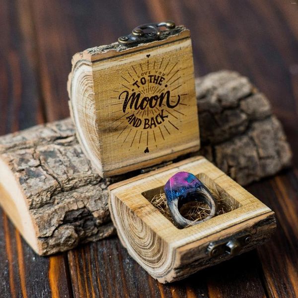 Bottiglie Anello di fidanzamento personalizzato Box per cerimonia di matrimonio Proposta di stoccaggio di gioielli in legno vintage Incisione