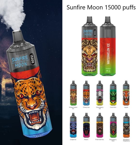 Fábrica Direto Vape Sunfire 15k Puff 10k 12k 15k 18k 20k Puffs 15000 Bobina de malha 600mAh Bateria tipo C Recarga E Cigs 20ml E-liquid 10 sabores Escolha Dubai eu