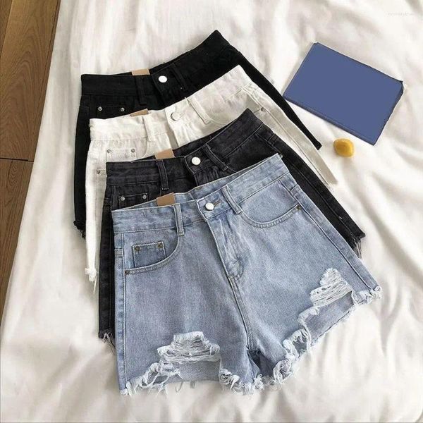 Damenshorts Sommer Denim Frauen Koreanische Mode riss Löcher hohe Taille Kurzjeans weibliche Gelegenheitsstraße Weitbeinhose