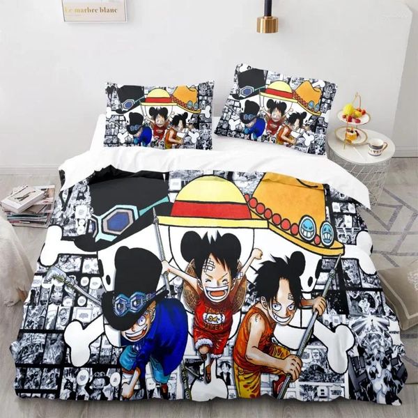 Set di biancheria da letto anime cartone animato un pezzi set luffy zoro asso kaidou cover cover cuscino di copertura dell'isola di fantasmi duvet king size