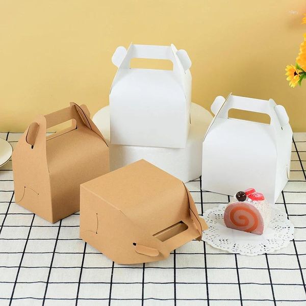 Brocada de presente 5pcs kraft paper bolo caixa portátil caixas com manusear alimentos de sobremesa embalagem de doces de casamento de festas de aniversário de casamento suprimentos