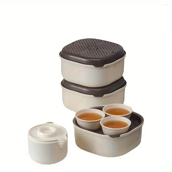 Tee -Sets Reisen Plastik Tee Set 1 Schüssel 3 Tassen tragbarer Topf im Freien Herstellung Chinesischer Getränkewaren