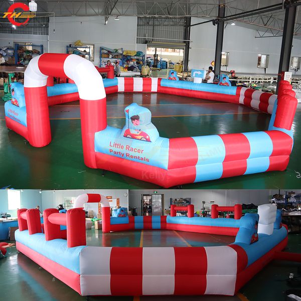 Atividades ao ar livre de atacado frete de porta grátis 10mlx10mwx1.5mh (33x33x5ft) rosa pista inflável Gokart Racing Arena Toys Carnival para venda