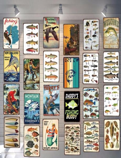 Benvenuto drop a linea per un po 'di cartello da pesca piatto in metallo vintage per poster murale bar artistico decorazioni per la casa cuadros6799205