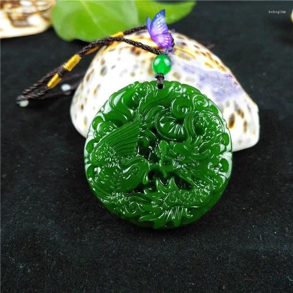 Figurine decorative NADE Natural Dragon Phoenix Necklace Amuleto fortunato intagliato a mano in cima a mano