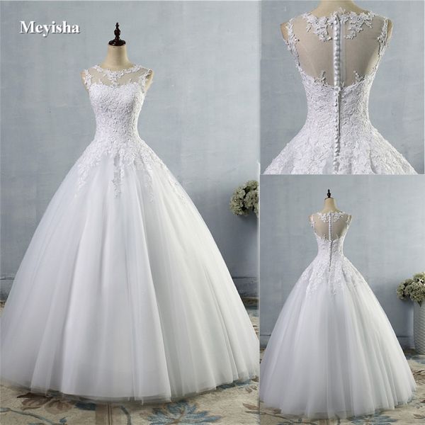 ZJ9036 2021 TULLE Dantel Beyaz Fildişi Resmi O Boyun Gelin Elbise Düğün Prom Elbise Artı Boyut 2-28W 282P