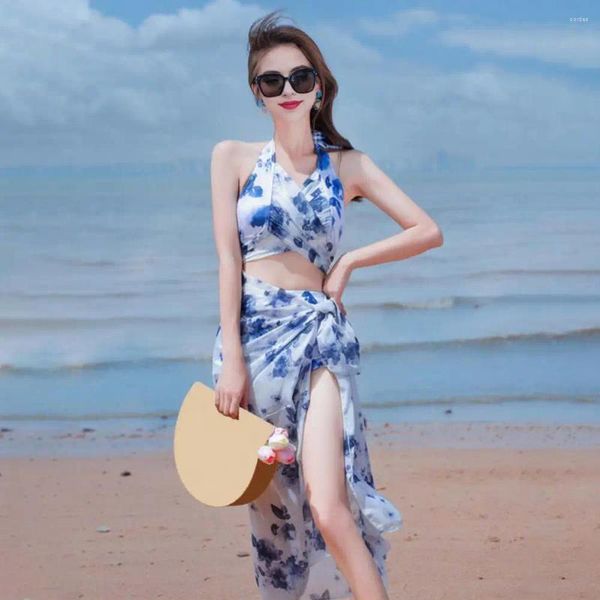 Женские купальные костюмы Дизайн с принтом на пляжную одежду Стильный галстук Dye Bikini Set с высокими шортами для талии с длинным рукавом прикрытие для пляжа для живота