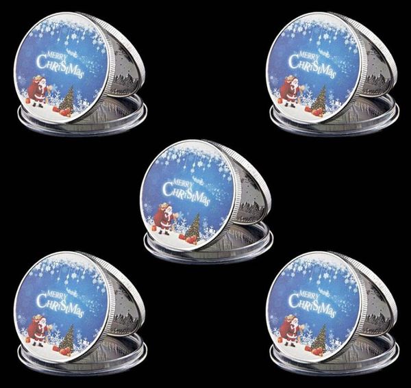 5 pezzi Merry Christmas Coin Craft con Babbo Natale e Deer PO Silver Plaked Metal Challenge Badge8007628