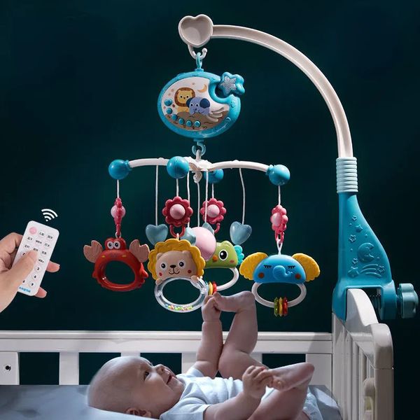 Baby Crib Mobile Rattlesnake Toy Remote Control Star Projeto cronometrado Bed Bell Childrel Carousel Music Toy 0-12m Presente 240428