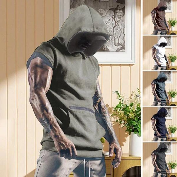 Herren Tanktops Vordertasche Reißverschluss Design Rippen Saum Sweatshirt Weste Männer Bodybuilding ärmellose Kapuze -Top Streetwear