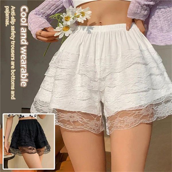 Frauenshorts schwarze weiße Lolita Rüschen Frauen Mädchen Kawaii Kürbishöhe süße Spitzenspitzen Bowknot Bloomers Sicherheit kurzer Hosen Pyjamas