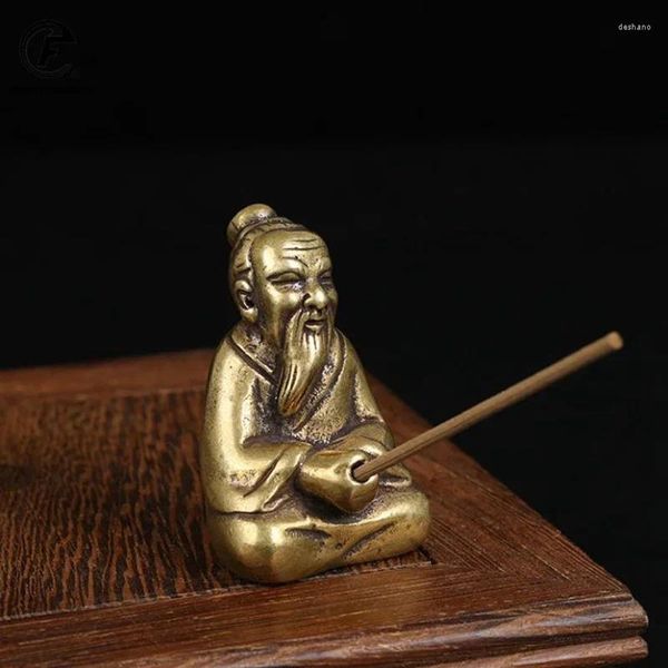 Estatuetas decorativas de bronze antigo taoísmo lao-tse laozi acalma os nervos estátua estátua pura buda ornamentos incenso decoração de queimador