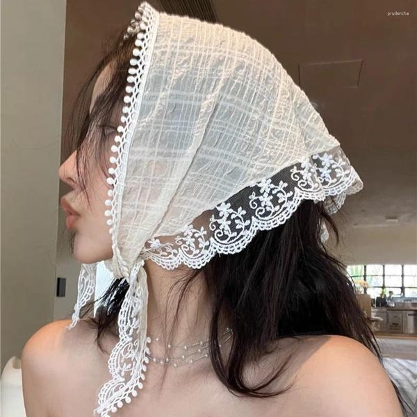 Blumenspitzen -Dreieck Schalhaarband weiß Fashion Bandana Turban Stirnband für Frauen Kopfpreiszubehör