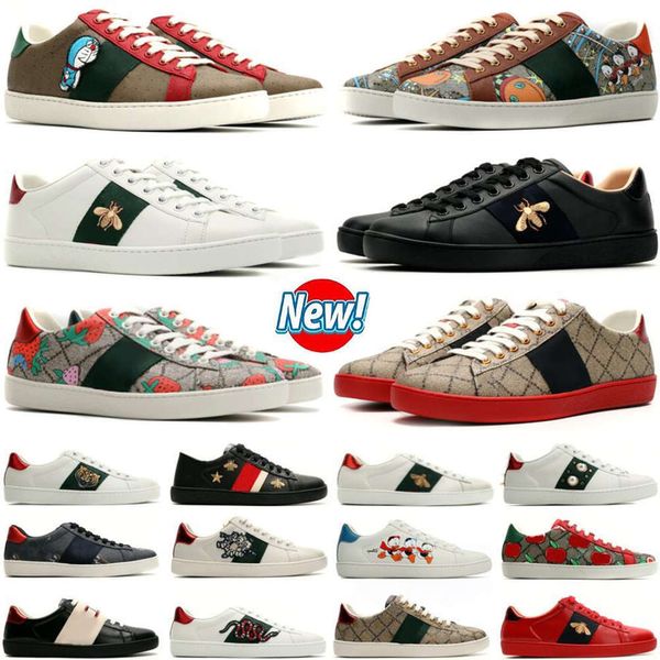 Designer Sapatos casuais Sapatos de plataforma de couro Cartoon Ace Snake Tiger Bordado branco Verde Red Stripe