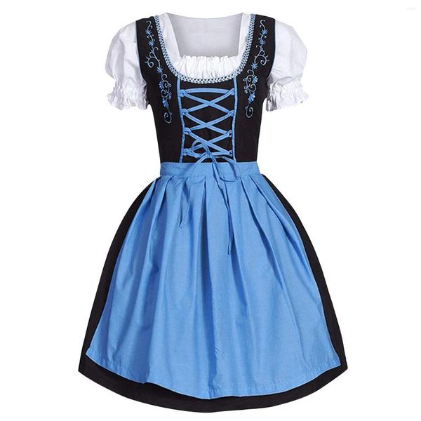 Vestidos casuais festival de cerveja alemã feminina vestido quadrado pescoço manga puffstring bandagem avental oktoberfest de munich cosplay lawla lolita