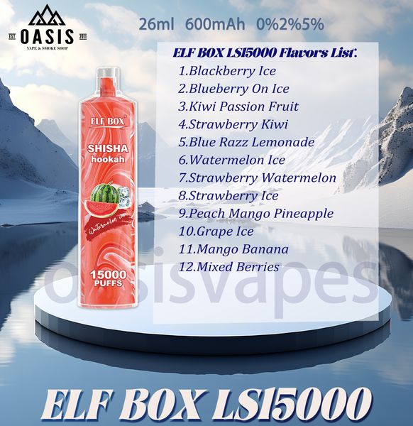 Elf Box LS15000 Puff Shisha Hookah 0% 2% 5% recarregável 12 sabores