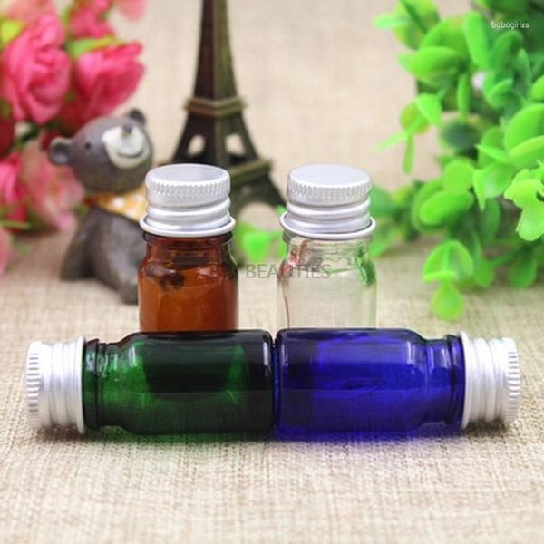 Garrafas de armazenamento 5ml de tampa de alumínio de vidro pequeno prata mini verde âmbar azul claro frascos vazios frascos