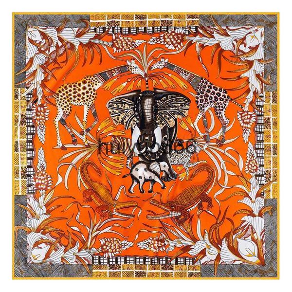 Designer -Schals manuell handgerollte Twill Seidenschal Frauen Elefant Giraffe Tierdruck quadratische Schals Echarpes Foulards Femme Wrap Bandana Hijab 90 cm*90 cm