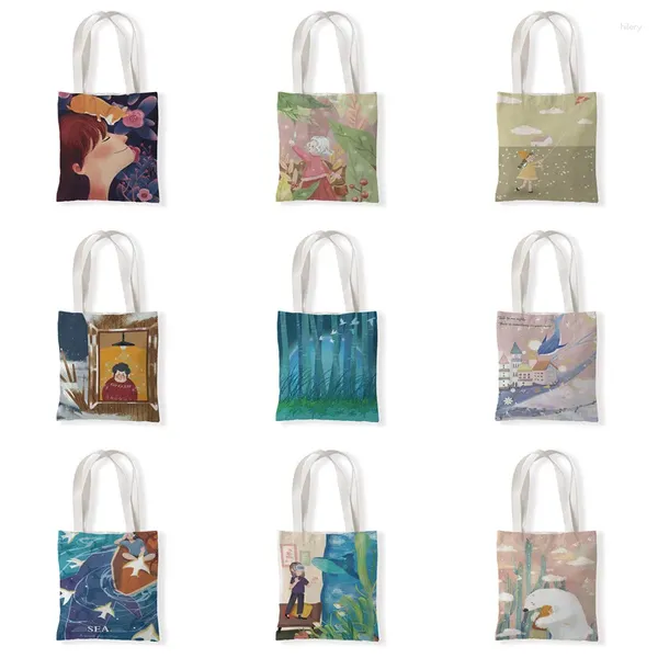 Stume da stoccaggio Donne Shopping Shopping Eco Friendly Cartoon Whale Girl Girl Stume Borsa di grande capacità