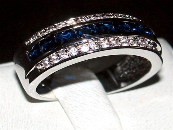 Роскошный принцессат Blue Sapphire Gemstone Rings Fashion 10 кт белый золото, украшения для мужчин для мужчин.