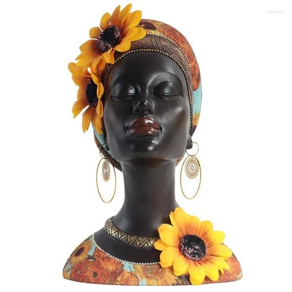 Dekorative Figuren afrikanische Kunst Büste Statue Home Decor Sonnenblumenmädchen Harz Schwarz Skulptur Langlebig