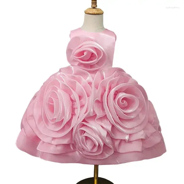 Mädchenkleider rosa Junior Brautjungfer Organza Rosette Geburtstagskleid knielange Zeremonien Hochzeitsfeier Prinzessinkleid für 1-12 Mädchen