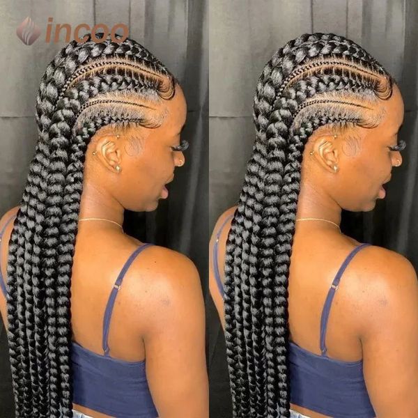 INCOO 36 Perucas trançadas de renda completa para mulheres negras Jumbo NOTLOTLESS Braid Lace Wigs Cornrow Synthetic Braide Hair African 240430
