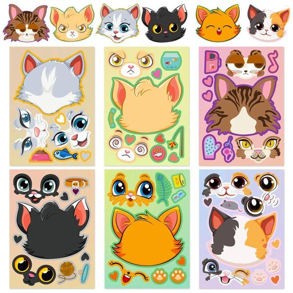 Party bevorzugt 6PCS -Tiere Kinder Bildung DIY -Puzzle Aufkleber Gesicht Funny Cartoon Assemble Aufkleber Kinder Spielzeug Jungen Mädchen Geschenke Gefälligkeiten