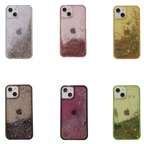 Stoßdämpfer Bling Glitter -Pailletten Telefonhülle, Liquid Quicksand Clear Cover für iPhone 15 plus 14 Pro Max 13, Hard Conque