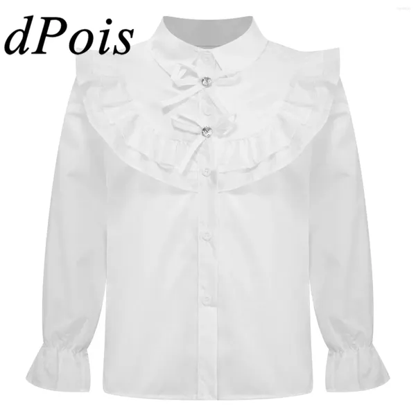 Set di abbigliamento per bambini ragazze simpatiche camicie formale uniforme scolastica camicie bianche casual a colori solidi girare a maniche lunghe