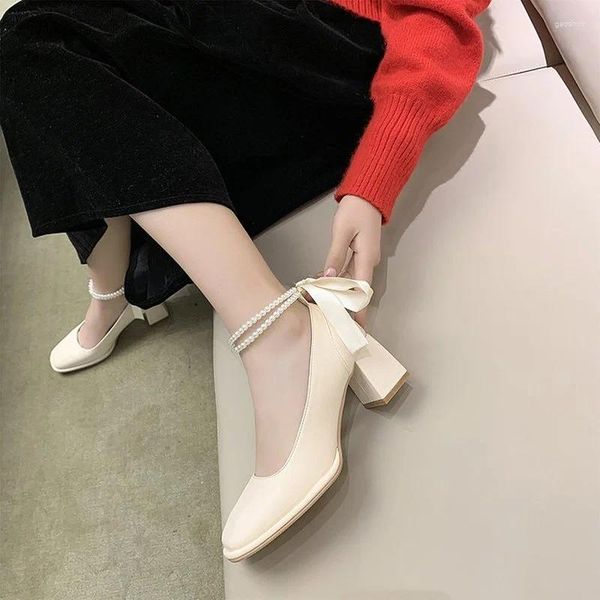 Vestido sapatos 34-40 cordão de cordas Mary Jane Shoe for Women High Heels Mulher elegante 2024 Designer Luxo Plataforma de outono de luxo