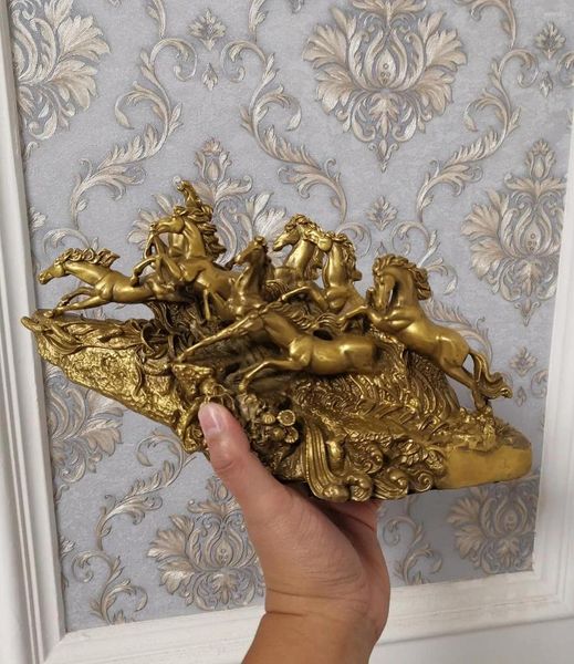 Figurine decorative 30 cm Grande Top Cool Home Parlour Business Ornament Efficacia Spirituale Mascotte Brass Successo 8 cavalli Scultura