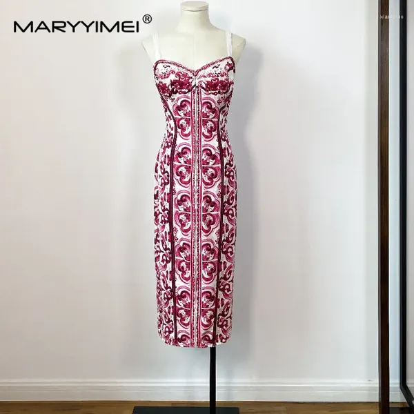 Lässige Kleider Maryyimei Mode Frauen Seidenstifte Kleid Spaghetti -Riemenabdruckpaket Hip