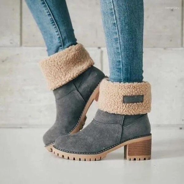 Stivali inverno di grandi dimensioni scarpe alte lana di lana di lana spessa in cotone con tacchi caldi con tacchi alti da donna