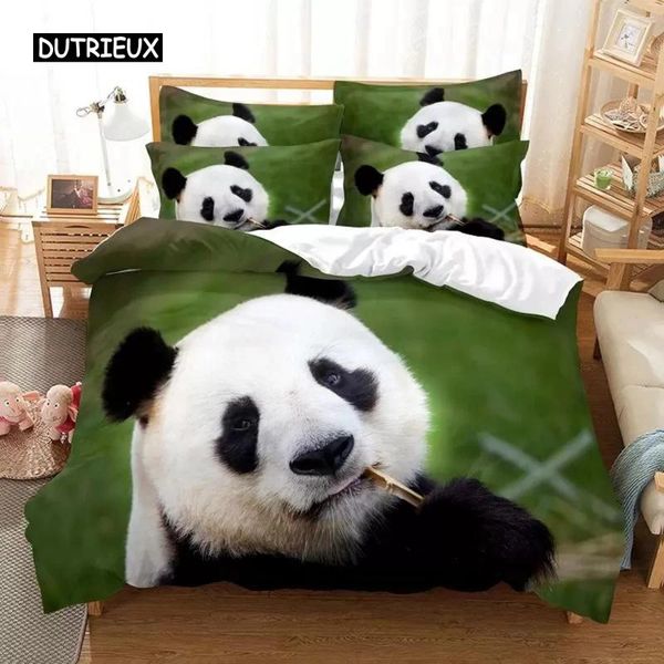 Conjuntos de roupas de cama PANDA TAPE DUVET Conjunto de animais fofo Padrão de animal Twin For Boys Girls Microfiber Wild Giant King Size Size