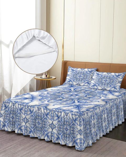 Кровать юбка для богемного стиля этническое ретро -эластичное набережное покрыва