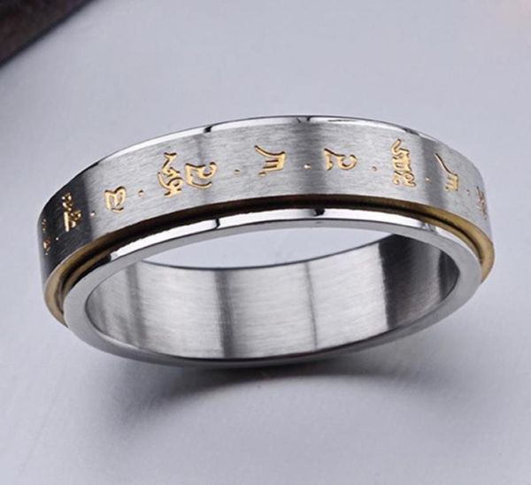 Homens de moda Buda rotação fiação Mantra letra anel de titânio jóias finas do presente ll17 rings de cluster2217022