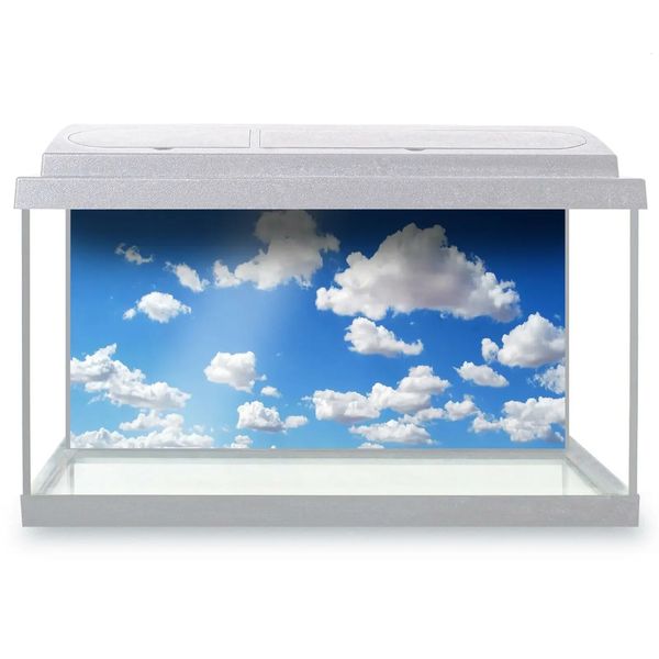 Céu azul e nuvens brancas Aquário Aquário Adesivo de paisagem natural adesivos de tanques de peixes Adesivos Decoração de casa de parede 240507