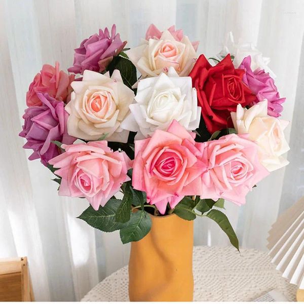 Dekorative Blumen 5pc Feel Feuchte Rose künstlich künstliche echte Berührung Braut Bouquet Hochzeit Decora Home Party Tischlayout Fälscht