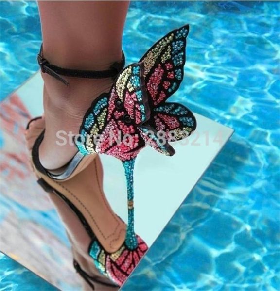 neueste metallische gestickte Ledersandalen Engel Wings Pumps Party Kleid Brautschuhe Schmetterling Knöchel Wrap High Heels Sandalen 0921696996