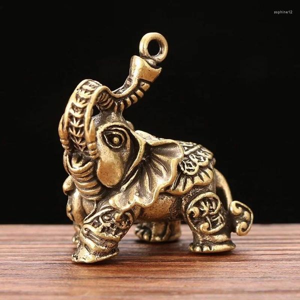 Estatuetas decorativas de latão de bronze elefante estátua de mesa de mesa de brinquedo ornamentos de brinquedos de cobre puro miniaturas decoração de casa artesanato acessórios decoração