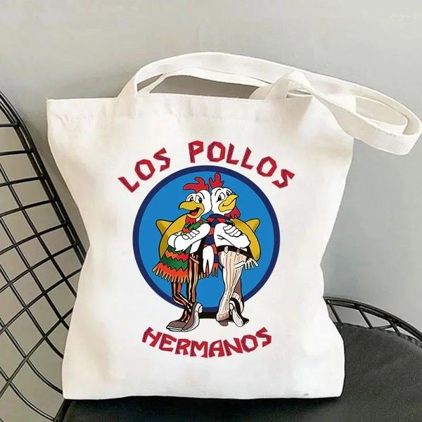Alışveriş çantaları büyük kapasite moda rahat yeniden kullanılabilir eko çanta los pollos hermanos desen tuval bagaj anneler günü hediye tote