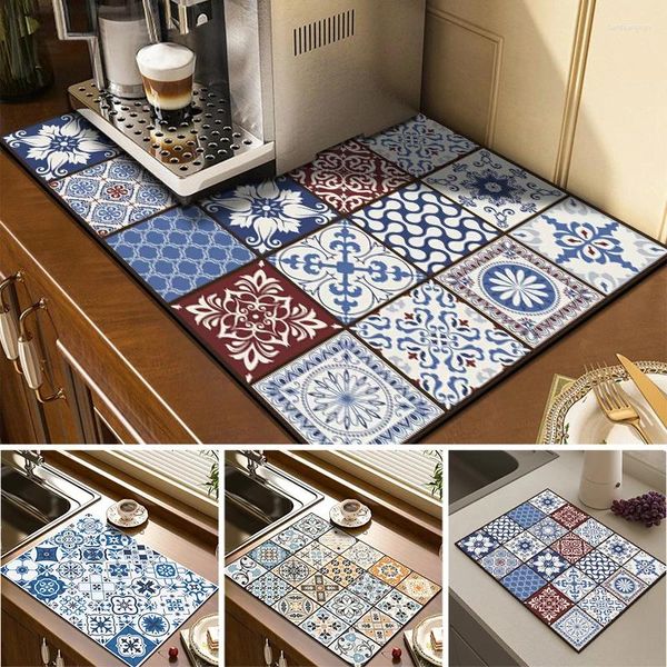 Teppichen Küchenschale Diatomitmatte Abflusskissen Super absorbierende Anti-Schlupf-Kaffeetisch Tischemat Wasserhahn Anti-Spritzer