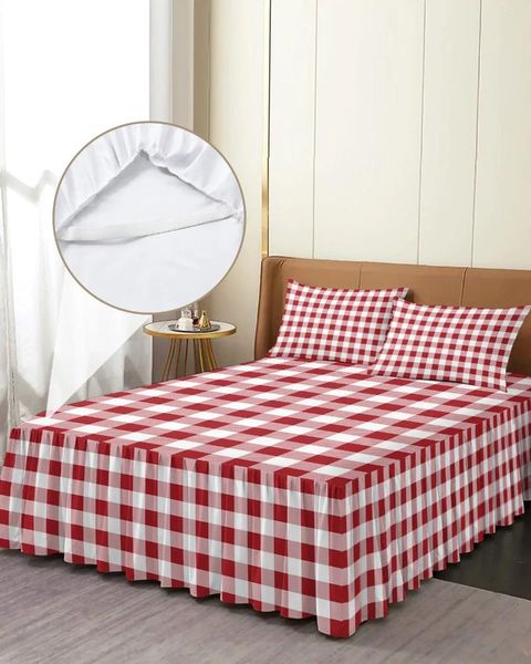 Scapa da letto Pastorale Pastorale Rosso Plaid Ploid Elastico Adattata aderente con foglio di copertina materasso per materasso