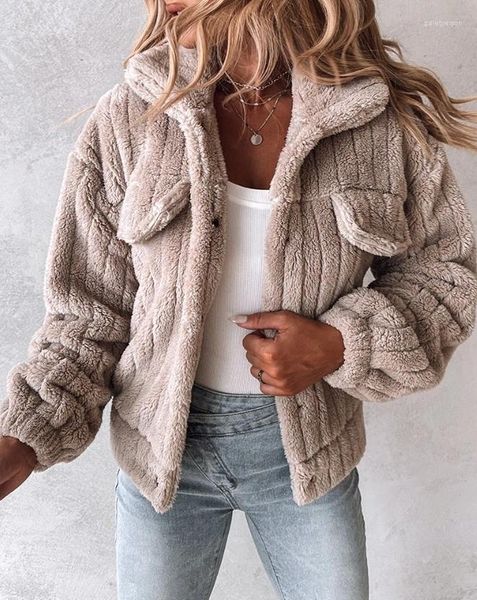 Jackets femininos versáteis jaqueta de colar de colarinho Teddy 2024 Early Spring Fashion Casual Lazy Manga Longa Diário Top